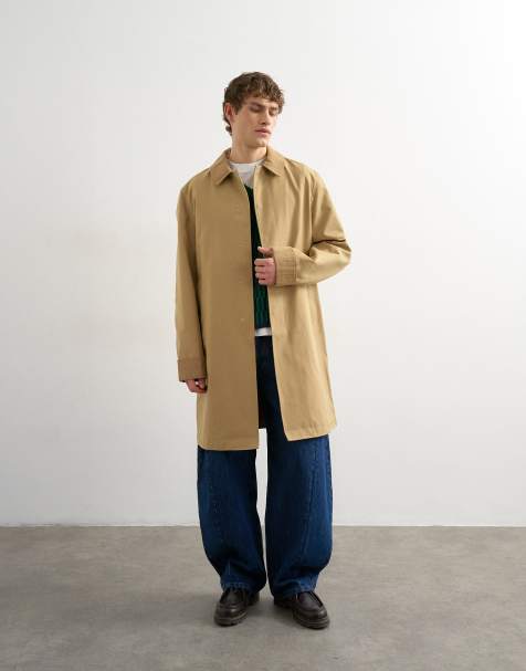 Topman cord collar mac in camel - view 1