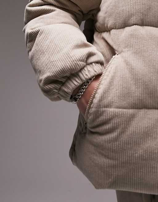 Grey cord puffer outlet jacket