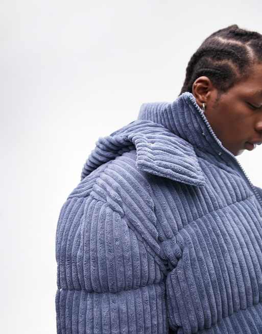 Topman cord puffer with hood in blue | ASOS