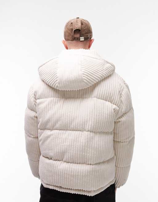 White cord puffer on sale jacket