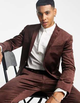 Topman cord skinny suit jacket in brown - ASOS Price Checker