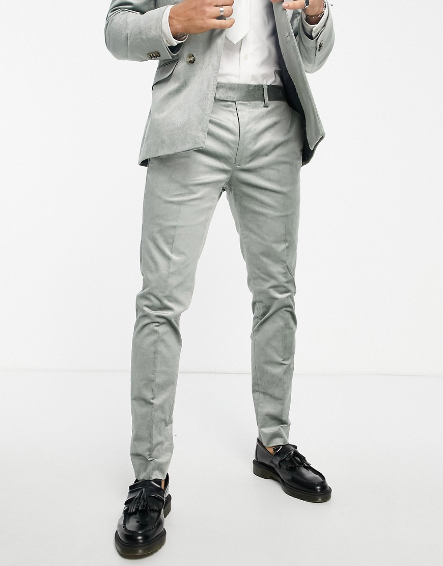 Topman cord skinny suit pants in light green