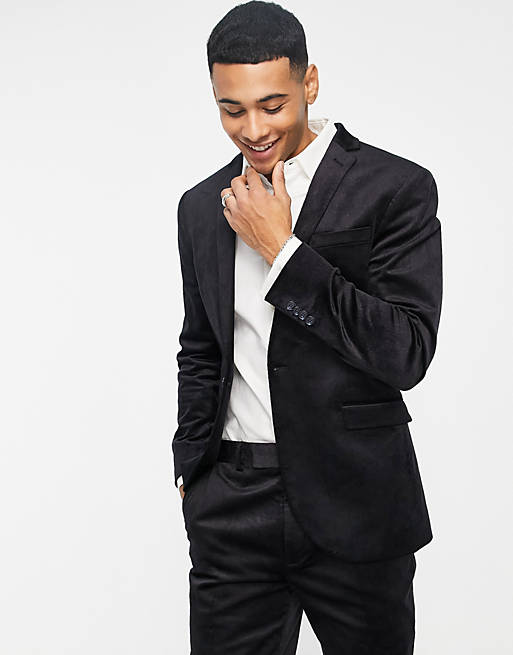 Topman cord slim suit jacket in black | ASOS
