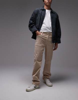 cord straight pants in stone-Neutral