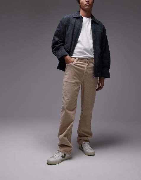 Topman cord straight trouser in stone - view 1