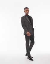 Topman wide leg pleated stripe pants in grey