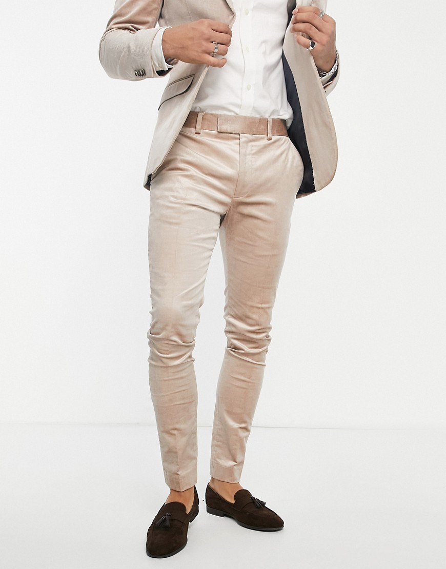 Topman cord super skinny suit pant in stone-Neutral