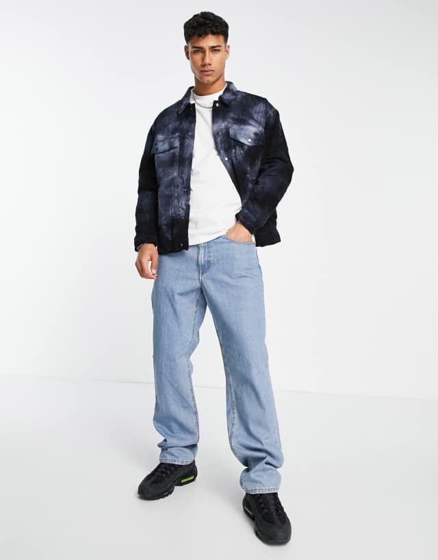 Topman cord western jacket in black washed print