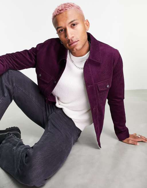 Topman cord western jacket in purple ASOS