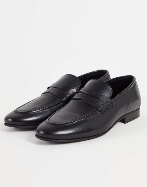 Topman – Corden – Loafer aus echtem Leder in Schwarz