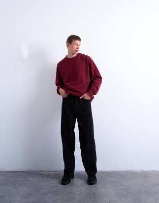 Topman Corduroy Baggy Pants In Black