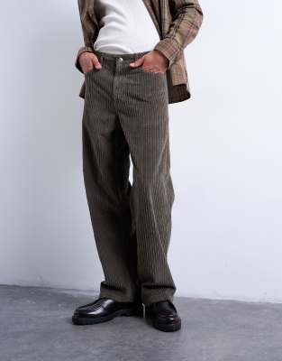 Topman Corduroy Baggy Pants In Brown
