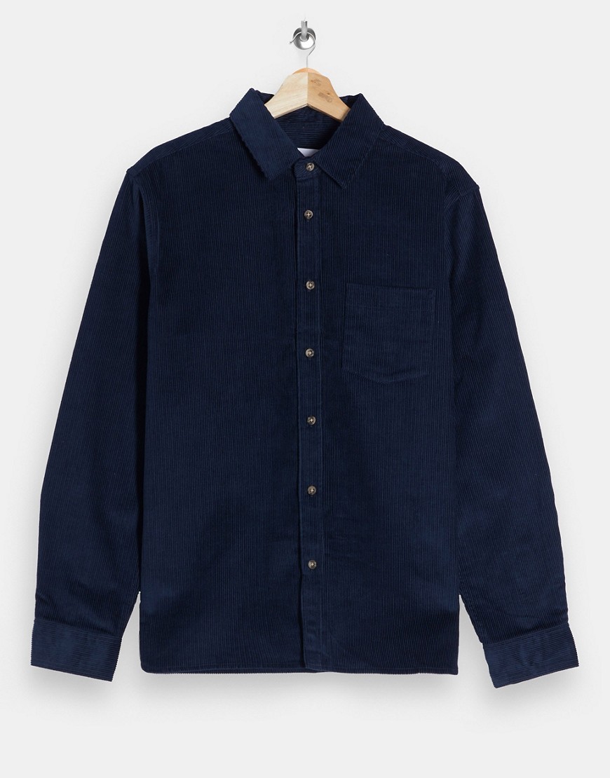 Topman - Corduroy overhemd in marineblauw