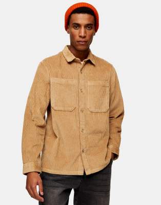 Topman corduroy overshirt in stone - ASOS Price Checker