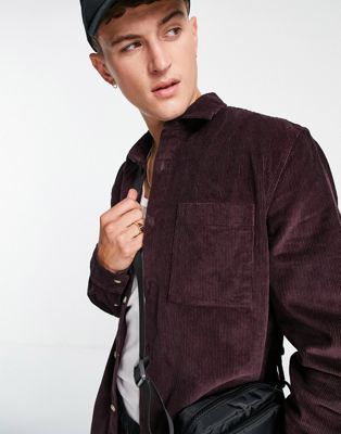Topman corduroy shirt in burgundy  - ASOS Price Checker