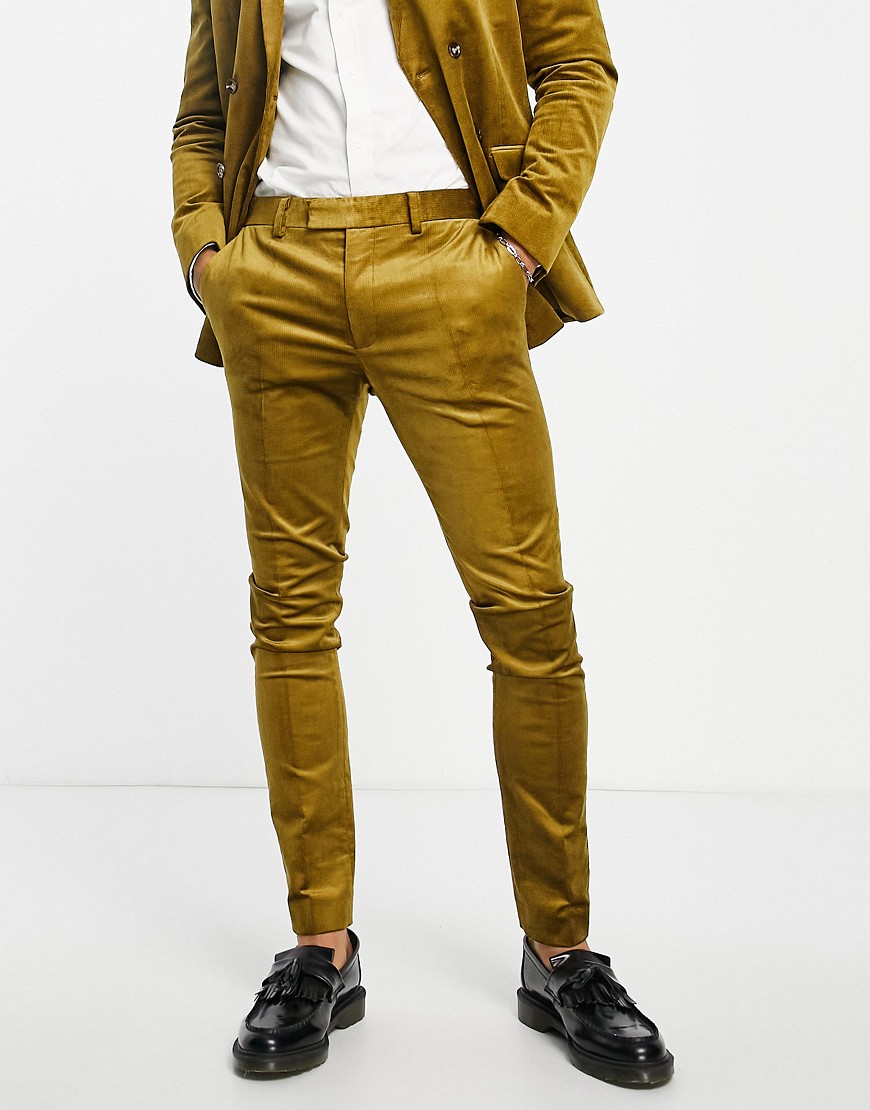 Topman corduroy super skinny suit pants in olive-Green