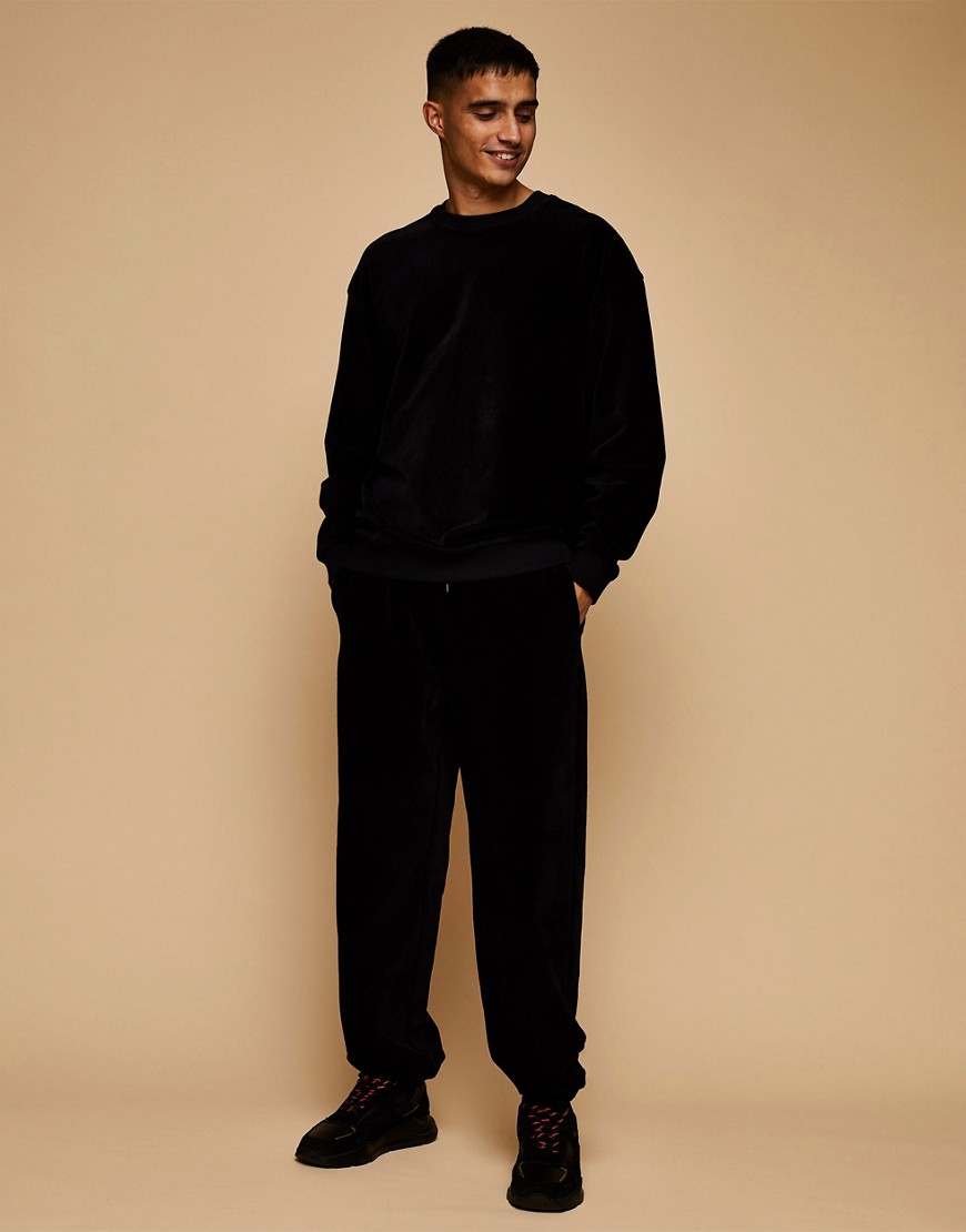 Topman - Corduroy sweatshirt in zwart, deel van combi-set