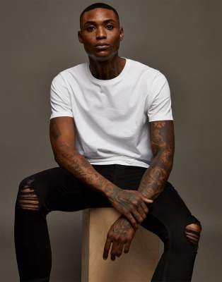 Topman cotton blend  ripped spray on in black - BLACK - ASOS Price Checker