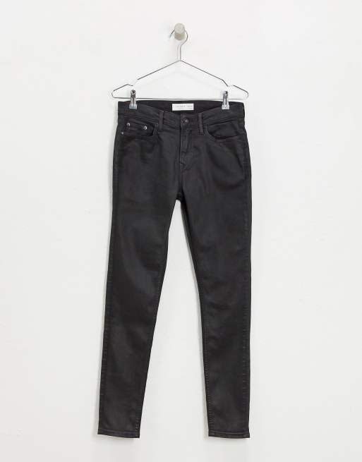 Topman cotton blend  spray on jeans in coated black , 4 of 4