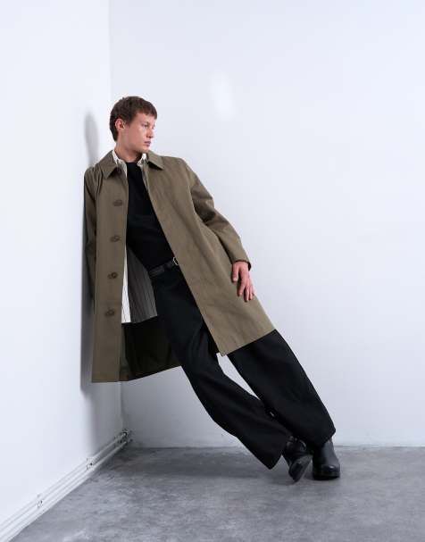 Topman cotton canvas overcoat in khaki - view 1