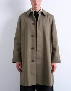 Model wearing Cotton canvas overcoat in khaki