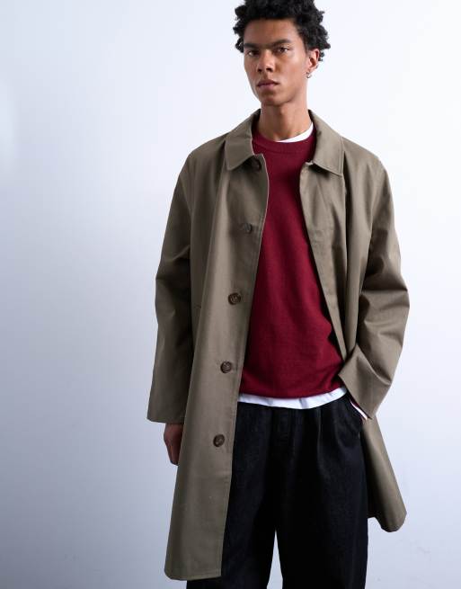 Topman cotton canvas overcoat in khaki