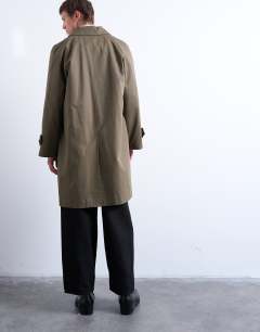 Model wearing Cotton canvas overcoat in khaki