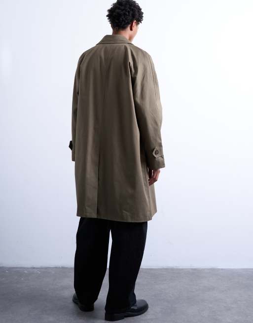 Topman cotton canvas overcoat in khaki