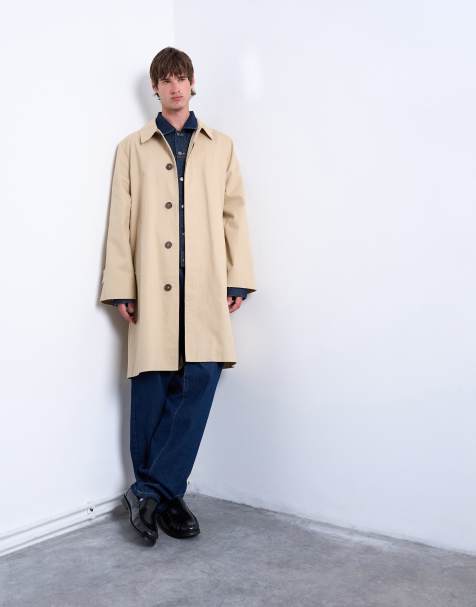 Topman cotton canvas overcoat in stone - view 1