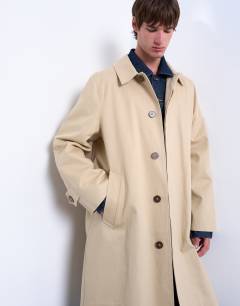 Model wearing Cotton canvas overcoat in stone