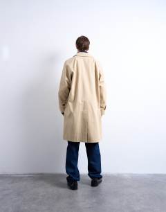 Model wearing Cotton canvas overcoat in stone