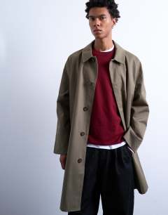 Model wearing Cotton mac in khaki