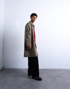 Model wearing Cotton mac in khaki