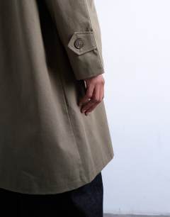Model wearing Cotton mac in khaki