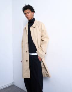 Model wearing Cotton mac in stone