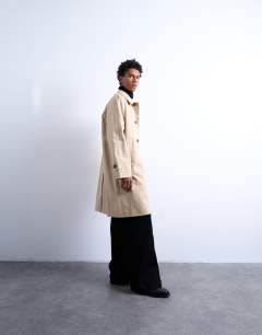 Model wearing Cotton mac in stone