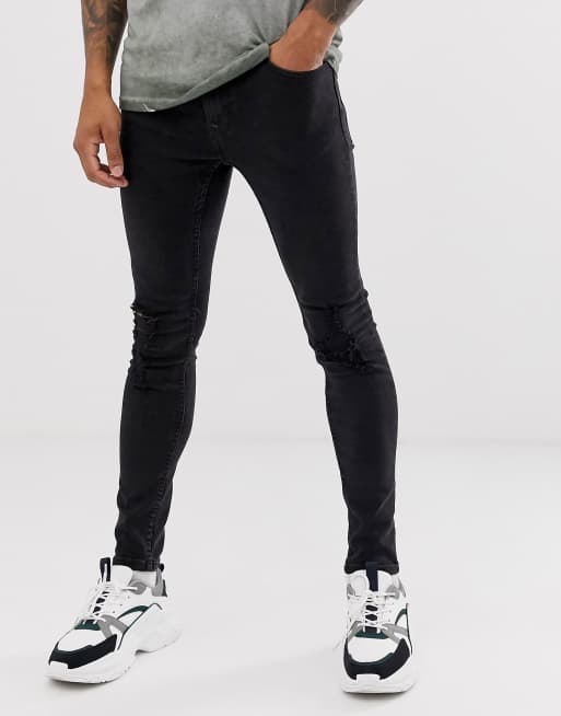 Topman cotton spray on ripped jeans in washed black , 2 of 4