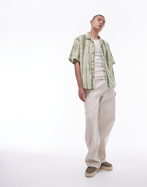 Topman cotton twill extra wide trousers in ecru - view 1