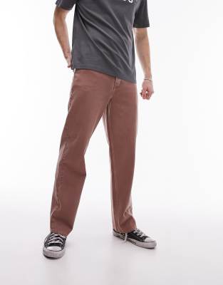 cotton twill straight pants in brown