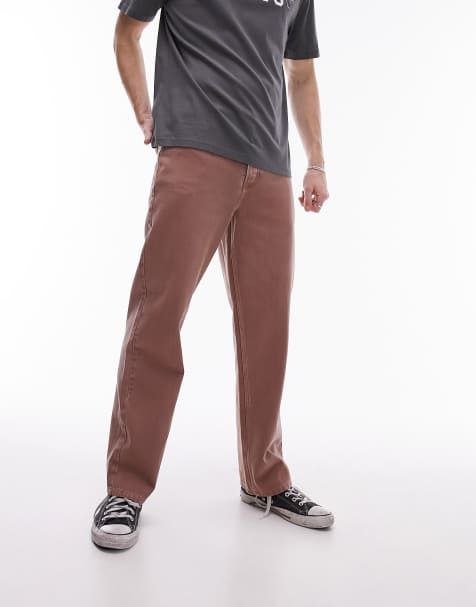 Topman cotton twill straight pants in brown - view 1