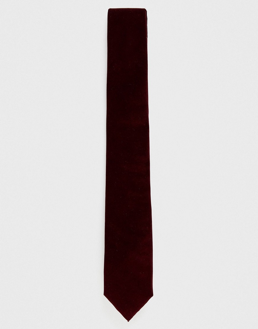 Topman - Cravatta in velluto bordeaux-Rosso