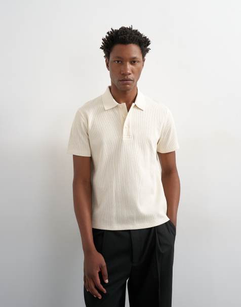 Topman - Cremefarvet cropped poloskjorte med ribber - view 1