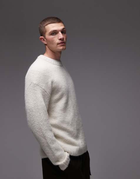 Topman - Cremehvid trøje med rund hals i løs strik - view 1