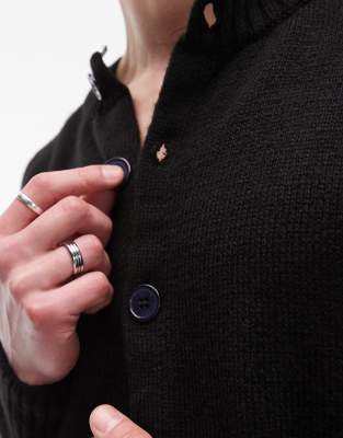 Topman Crew Neck Button Through Cardigan In Gray