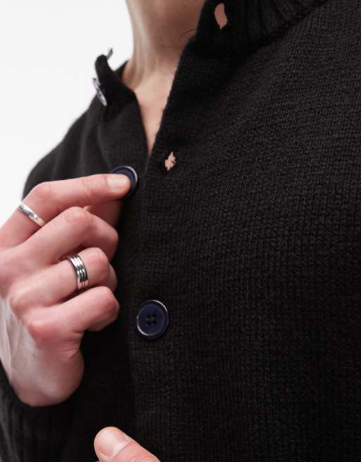 Topman crew neck button through cardigan in black