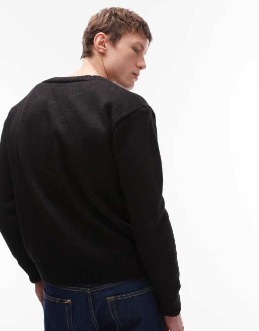 Topman crew neck button through cardigan in black