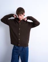 Topman oversized v neck cardigan in brown