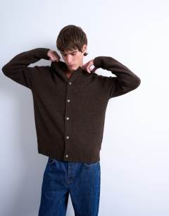 Crew neck cardigan in brown