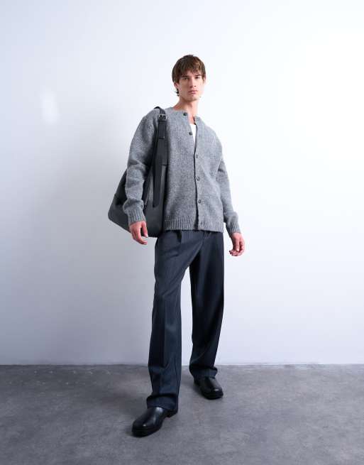 Topman crew neck cardigan in gray