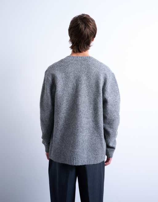 Topman crew neck cardigan in gray